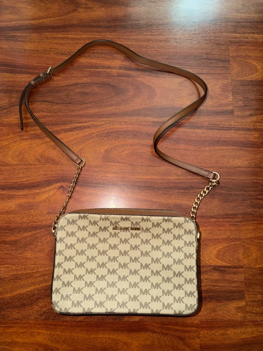 Michael Kors Beige Brown Signature MK Crossbody Bag